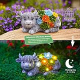 Goodeco Solar Highland Cow Garden Statue with Succulents Grey Resin view 5