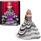Barbie Signature Doll, 65th Anniversary Collectible with Blonde Hair, Black &amp; White Gown, Sapphire Gem Earrings &amp; Sunglasses