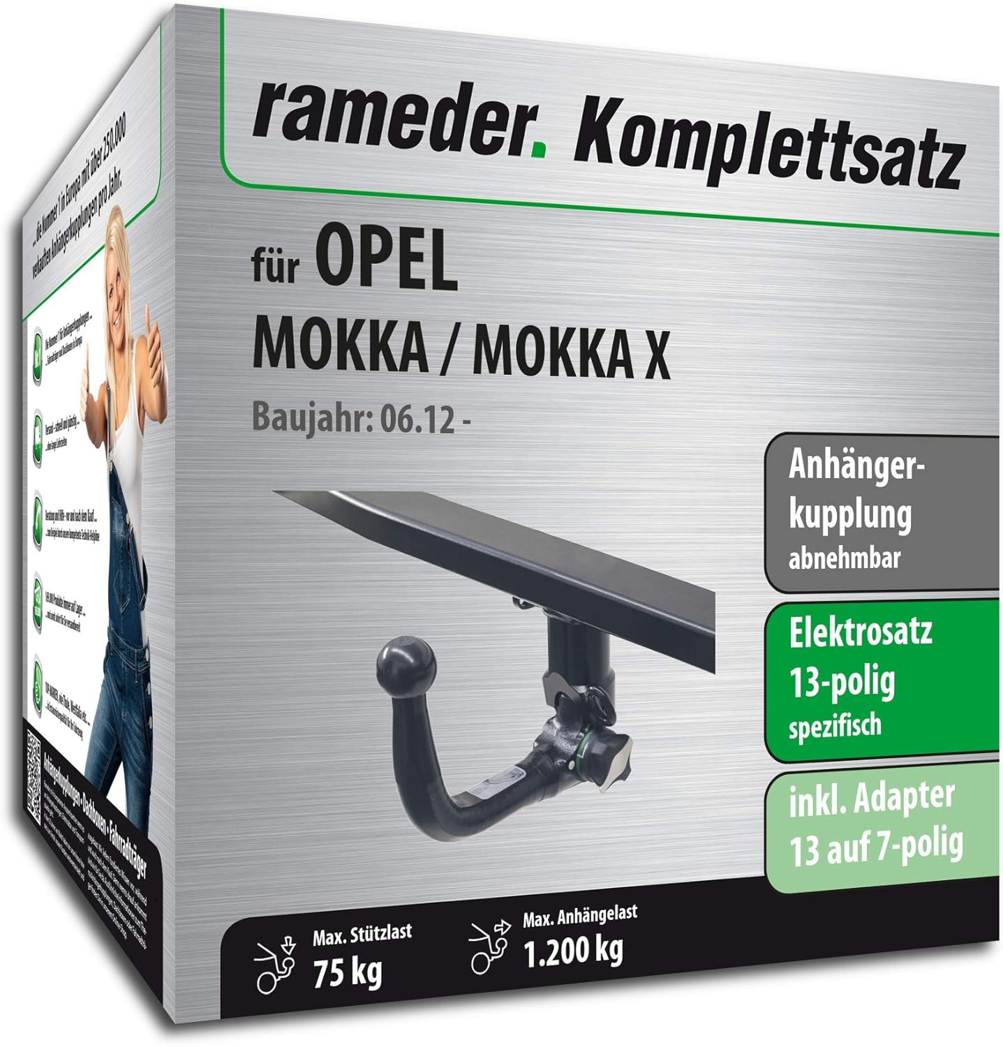 Rameder Komplettsatz, Anhängerkupplung abnehmbar + 13pol Elektrik für OPEL Mokka/Mokka X (142675