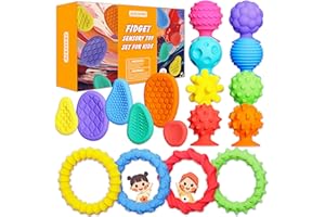 ACESSORZ Fidget Sensory Toys for Kids Toddlers, 18 Pack Soft Textured Squishy Stress Relief Toys - Stretchy Fidget Bracelet, Textured Suction Cup Ball, Sensory Stone - Calm Down Toy for Autism Special Needs