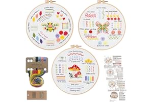 Louise Maelys Embroidery Kit for Beginners,3 Packs Practice Tool for Adults,Learn 30 Basic Stitches,DIY Hand Sewing Gift,Cros