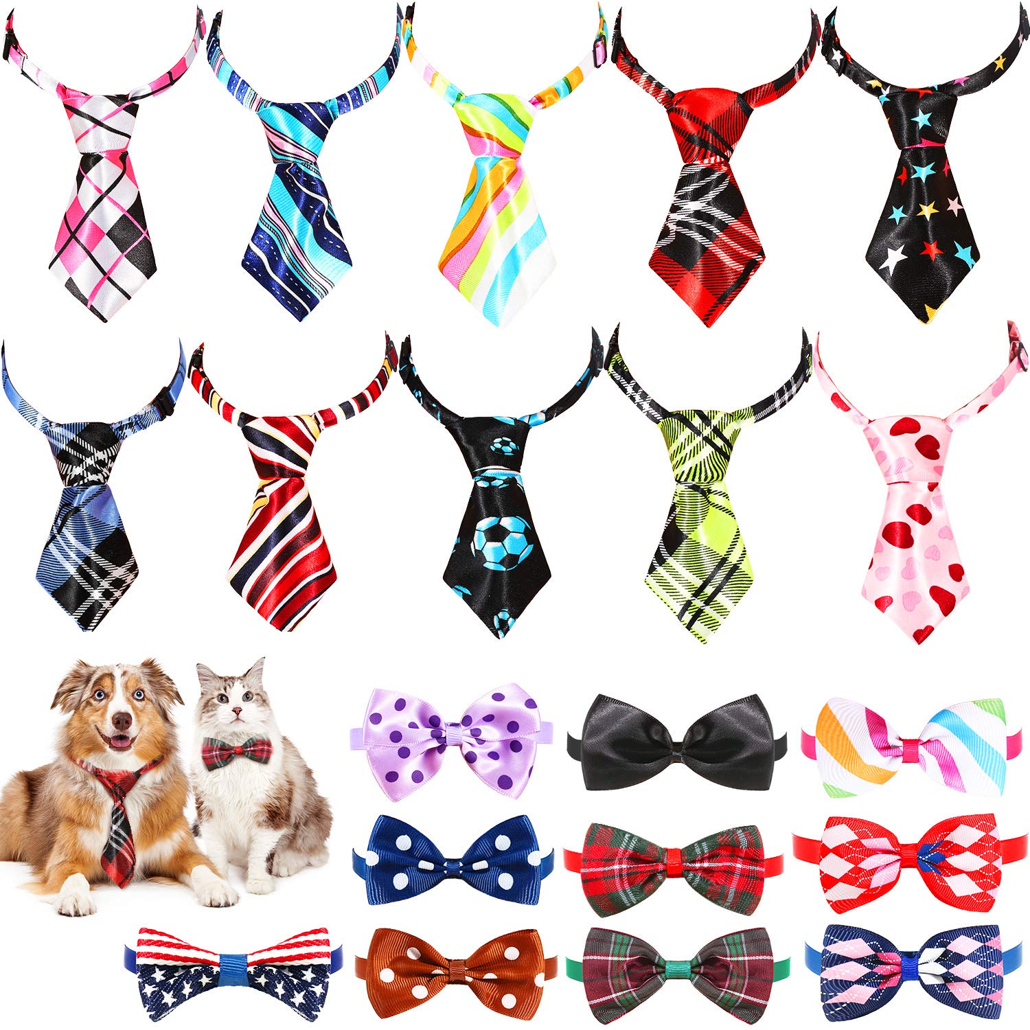 Frienda 20 Pieces Dog Ties Assorted Small Pet Bow Ties Festival Neckties with Adjustable Collar for Dog Cat Grooming Accessories for Daily Wearing Birthday Photography Holiday Festival Party Supplies