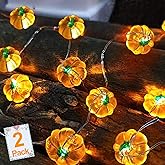 TURNMEON Thanksgiving Decor 2 Pack 3D Fall Pumpkin Lights Fall Decorations Total 20Ft 40LED Warm White Pumpkin String Lights Battery Operated for Autumn Thanksgiving Halloween Home Indoor Outdoor