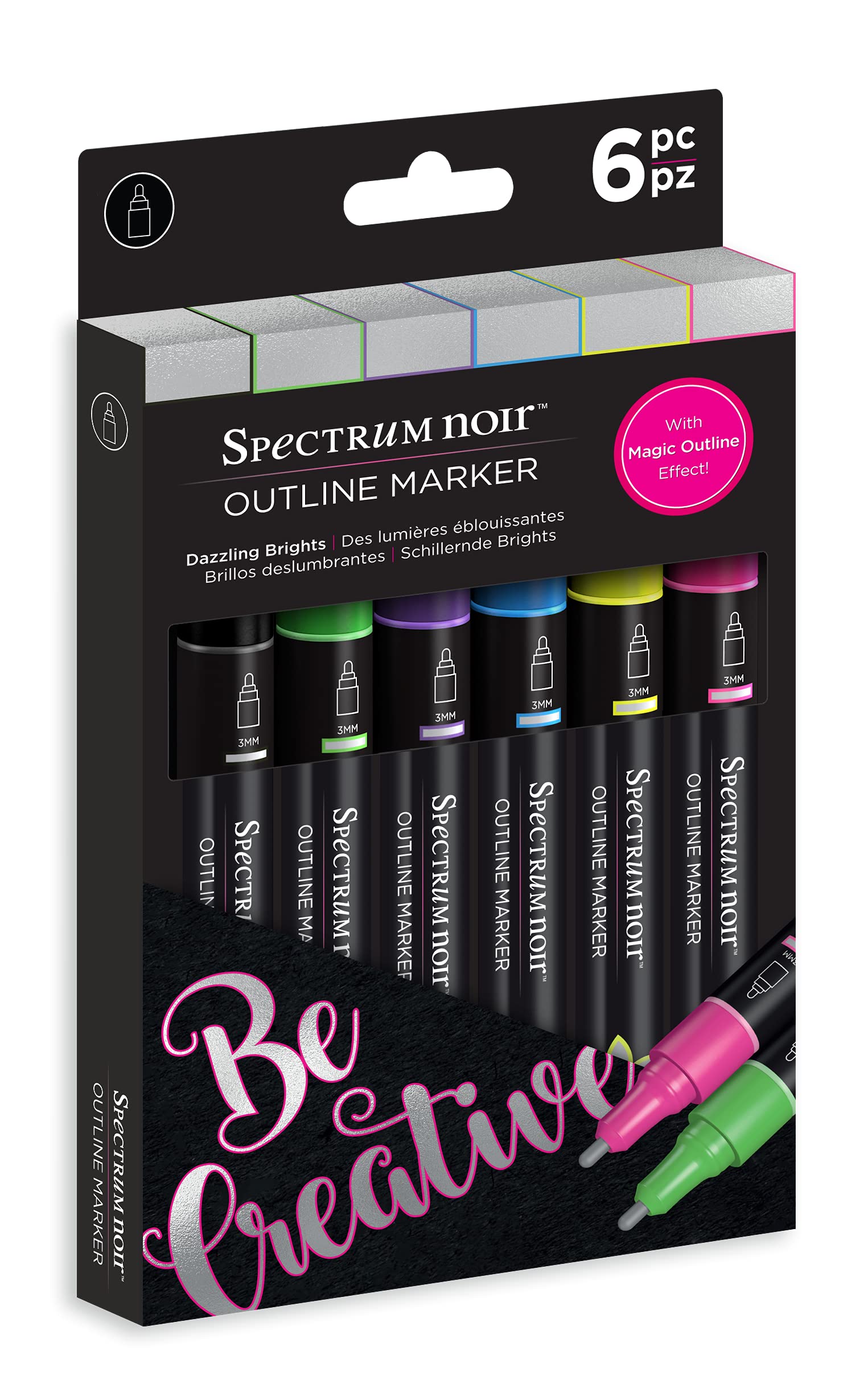 Crafters Companion Spectrum Noir-Outline Marker-Dazzling Brights (Pack of 6), One Size, SN-OUTM-BRI6