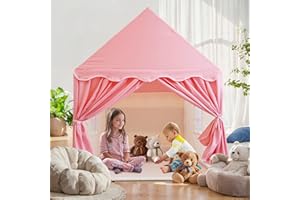 TTLOJ Gift for Christmas Kids Play Tents for Girls, Princess Castle Tent, Large Fairy Playhouse Gift Toys for Girl Toddler Children Play House, Fairy Tale Teepee Tent Indoor Outdoor-Pink Realm