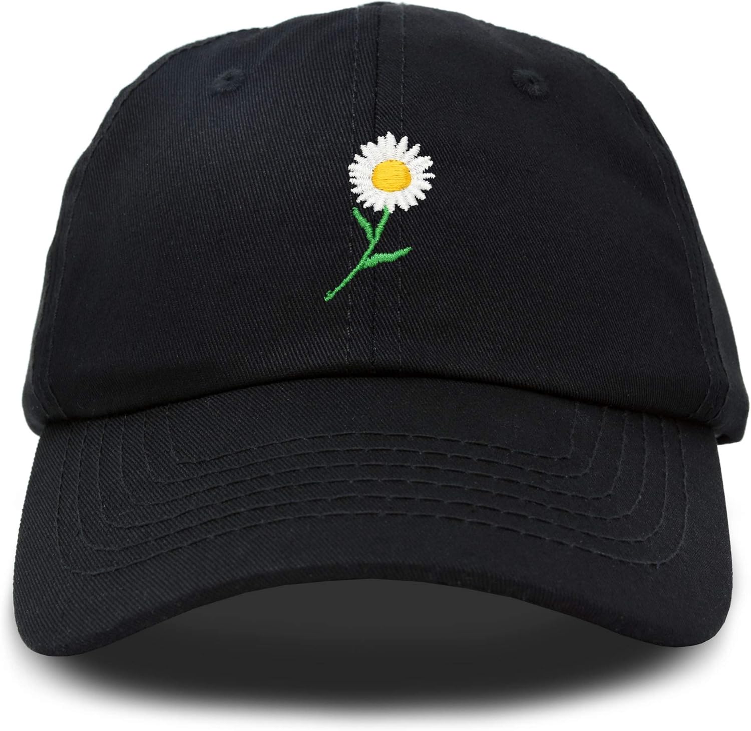 DALIX Daisy Flower Hat Womens Floral Baseball Cap in Black: Clothing