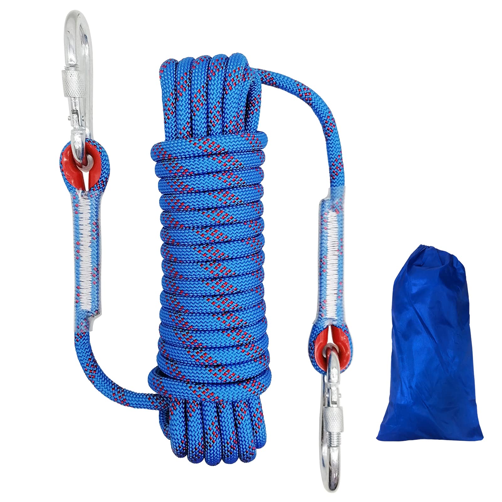 Climbing Rope Diameter 10mm Outdoor Static Cord, High Strength Safety Rope with 2 Carabiner, for Escape, Fire Rescue, Dock Anchoring, Skateboard fixing etc. Blue Length 10m