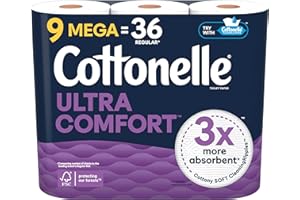 Cottonelle Ultra Comfort Toilet Paper, 9 Mega Rolls = 36 Regular Rolls, Packaging May Vary