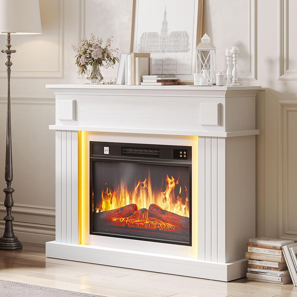 YITAHOME White 39" Free Standing Electric Fireplace Suite 7-Day Remote LED