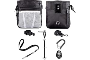 D-BUY 4-in-1 Dog Training Set, Puppy Training Treats- Dog Treat Training Pouch, Dog Whistle, Dog Doorbells, Dog Clicker, Ideal Gift for First Time Pet Owners, Training Dog Owners (Black)