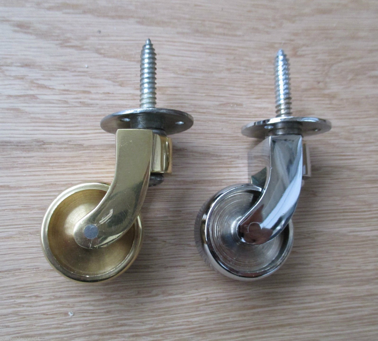 IRONMONGERY WORLD® Solid Brass Vintage Old Traditional Screw in Castor Swivel Wheel Caster (Polished Brass)