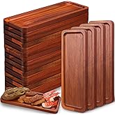 Skylety 15 Pack Solid Wood Serving Tray Large Acacia Party Server Platter Rectangular Charcuterie Board with Grooved Handle for Home Kitchen Cheese Appetizer Farmhouse Table Supplies (10.8 x 4 Inch)