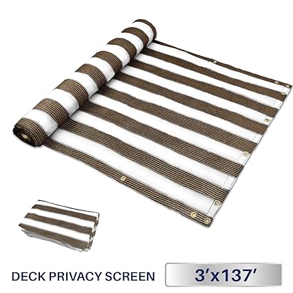 3 x 137, Brown/White Strips: Windscreen4less Deck Privacy Screen for Backyard, Patio, Balcony, Pool, Porch, Railiing, Gardening, Fence Shield Rails Prote
