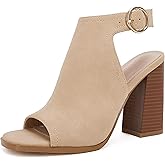 Ermonn Women‘s Cutout Peep Toe Stacked Heeled Sandals Ankle Strap Buckle Booties