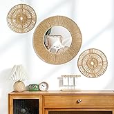 Yerliker 3 Pcs Boho Mirror Wall Decor Large Mounted Mirror with Natural Jute 19.7 Inch 11.8 Inch Frame Wall Hanging Art Coastal Room Decorative Rustic Round Mirrors for Nursery Bathroom Living Bedroom