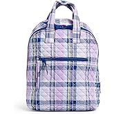 Vera Bradley Women's Cotton Mini Totepack Backpack, Amethyst Plaid - Recycled Cotton, One Size