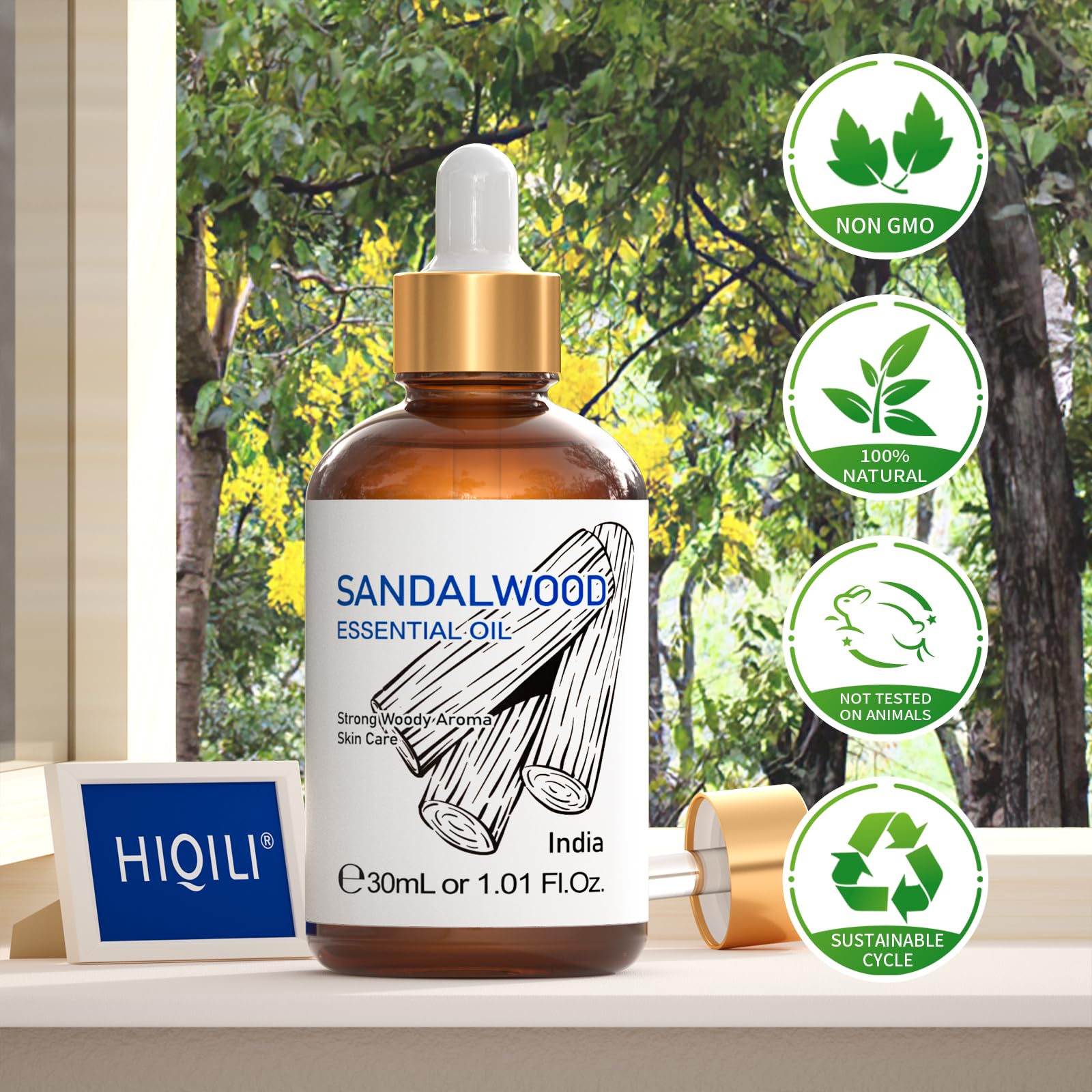HIQILI Sandalwood Essential Oils 1 Fl Oz, 100% Pure Natural Therapeutic Grade for Skin, Diffuser, Perfume, Candle Soap Making, Includes Premium Quality Glass Dropper - Image 8