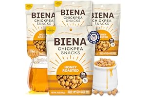 BIENA Chickpea Snacks - Crunchy Roasted Chickpeas - High Fiber Vegan Protein Snacks for Adults and Kids - 4-Pack, 5 Ounce Bags - Honey Roasted