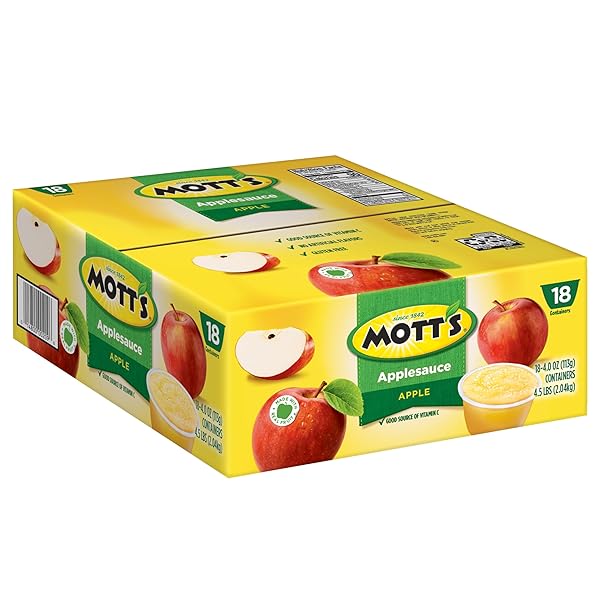 MOTT’S APPLESAUCE, 4 OZ CUPS, 18 COUNT, NO ARTIFICIAL FLAVORS, GOOD SOURCE OF VITAMIN C, NUTRITIOUS OPTION FOR THE WHOLE FAMILY