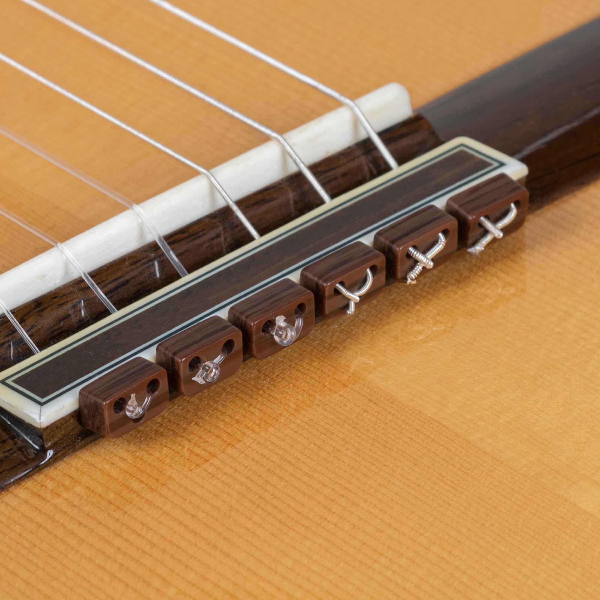 Classical Guitar Bridge Beads – Dark Wood Pattern Tie Blocks for Nylon and Carbon Strings – Fits Flamenco Guitars – Alba GB