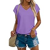 YUCOLEN Women's Cap Short Sleeve Tunic Tops V Neck Cotton T-Shirts UPF50+ Soft Breathable Summer Basic Tee
