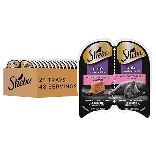 SHEBA PERFECT PORTIONS WET CAT FOOD PATE WITH SUSTAINABLE SALMON, 2.6 OZ. TWIN-PACK TRAYS (24 COUNT, 48 SERVINGS)