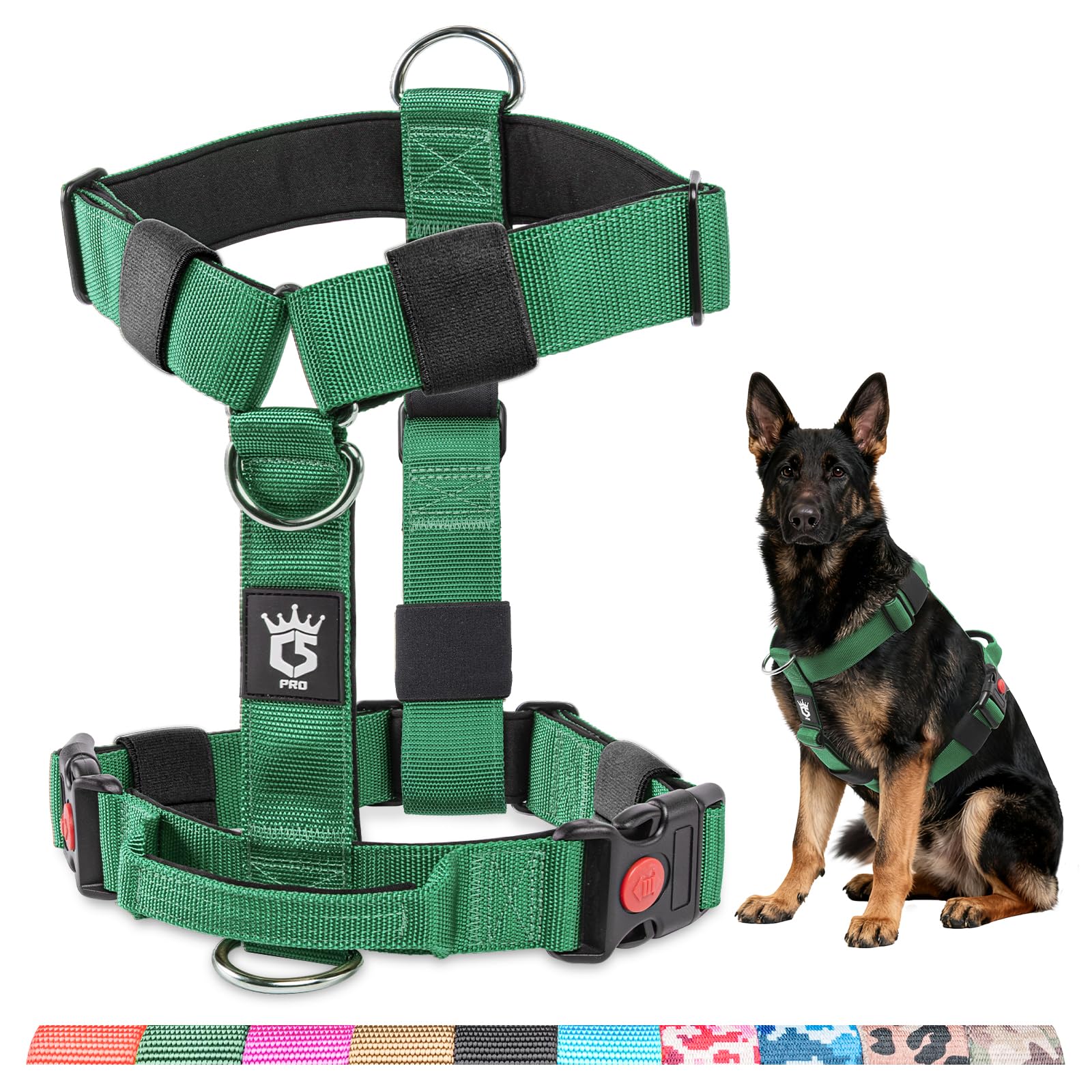 TSPRO Premium Ultraresistant No Pull Dog Harness for Medium to Large Dogs, Heavy Duty, Adjustable with Quick-Release Buckle & Padded Handle, for Walking, Hiking, Running (Green M)