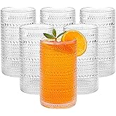 HEFBCOMK Large Vintage Hobnail Drinking Glasses Set of 6, 16oz Clear Highball Glasses Cups, Kitchen Water Glasses Cup, for Cocktail, Juice, Whiskey, Milk and Various Mixed Drinks