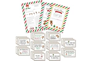 Eaasty 52 Pcs Elf Notes and 2 Notice Naughty or Nice Behavior Checklist Stationary Paper 3 Bonus Letter and Reports Set Elf Christmas Note Cards for Christmas Student Kid Preschool(Classic)