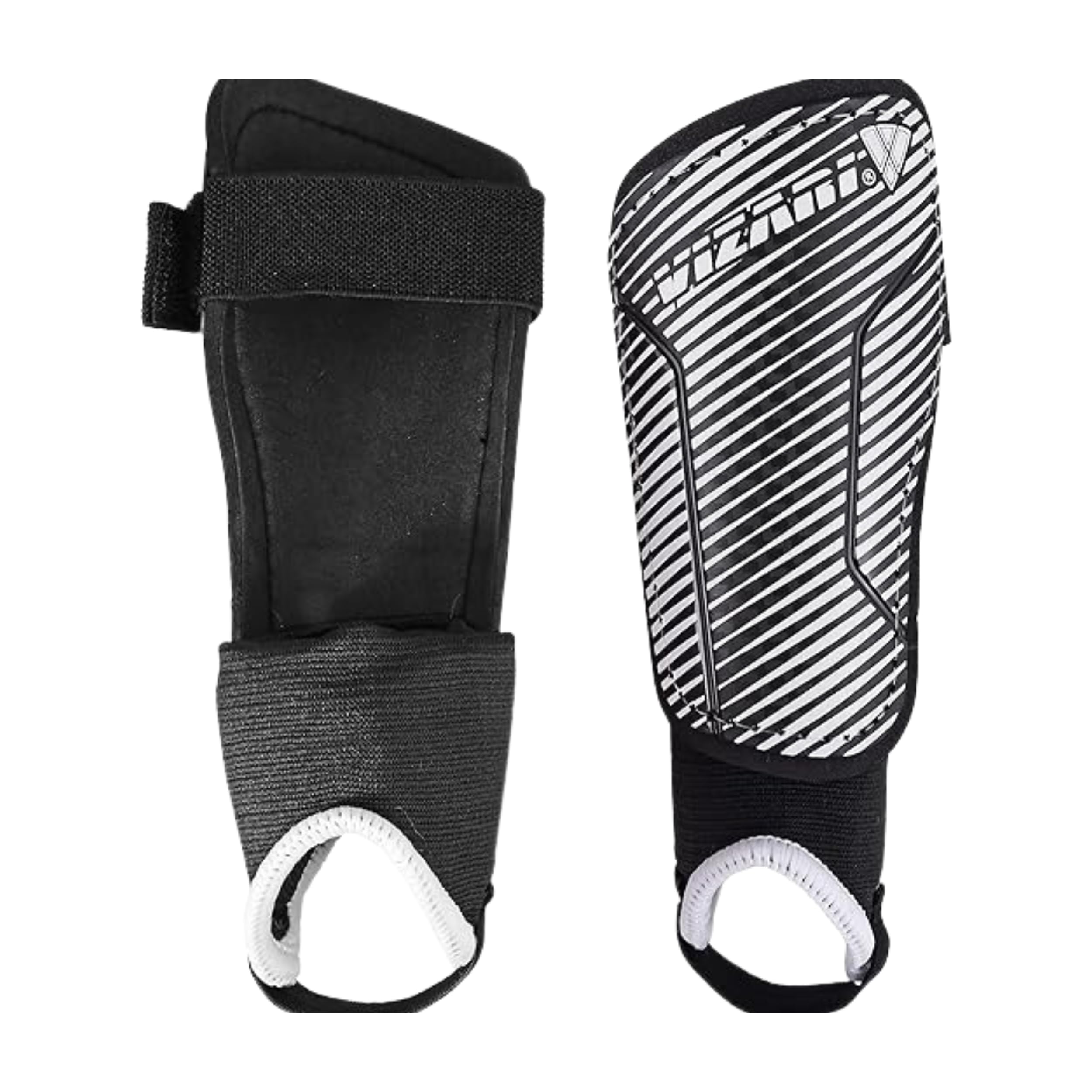 Vizari Matera Football Shin Pads for Adults & Kids - Football Shin Guards with Ankle Protection - Black, White - Size XXS