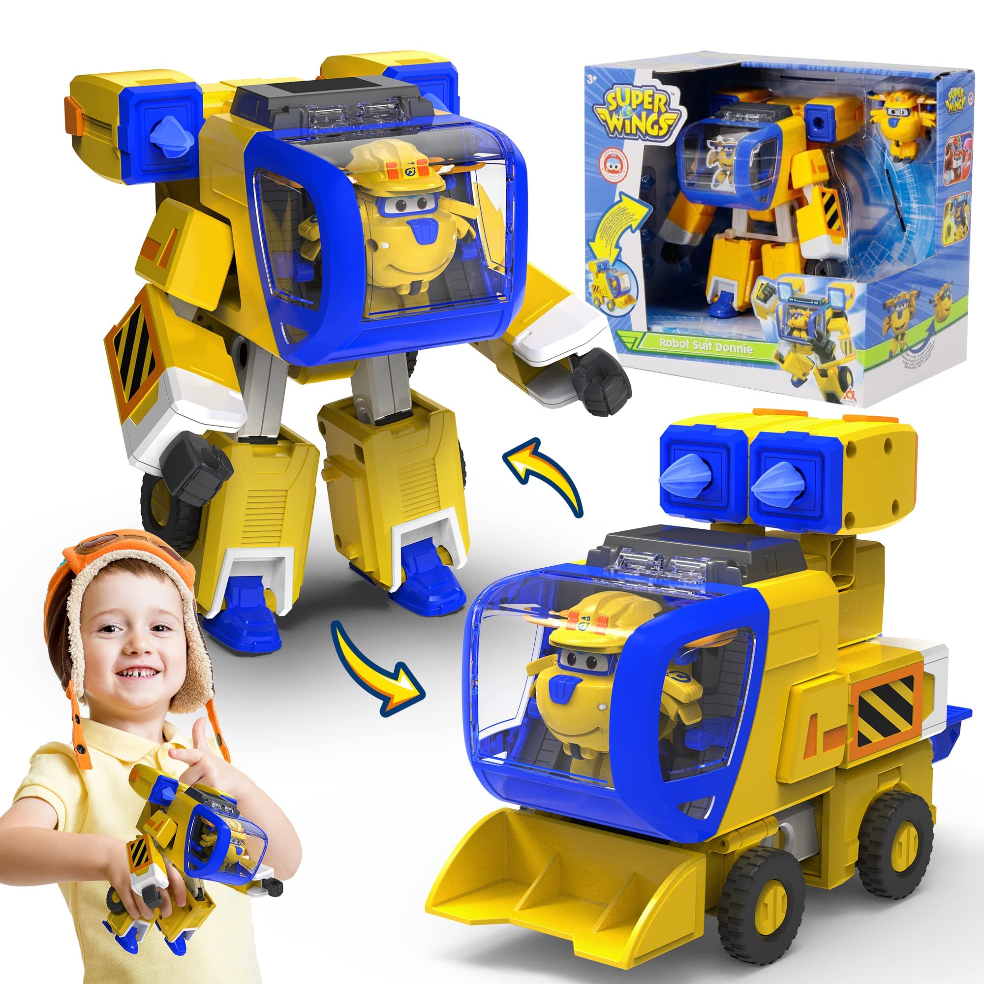 Super Wings Donnie Transforming Supercharged & Mini Magnetic Super Pet Donnie Transformer Toys for 3+ Year Old Boys Girls, Yellow