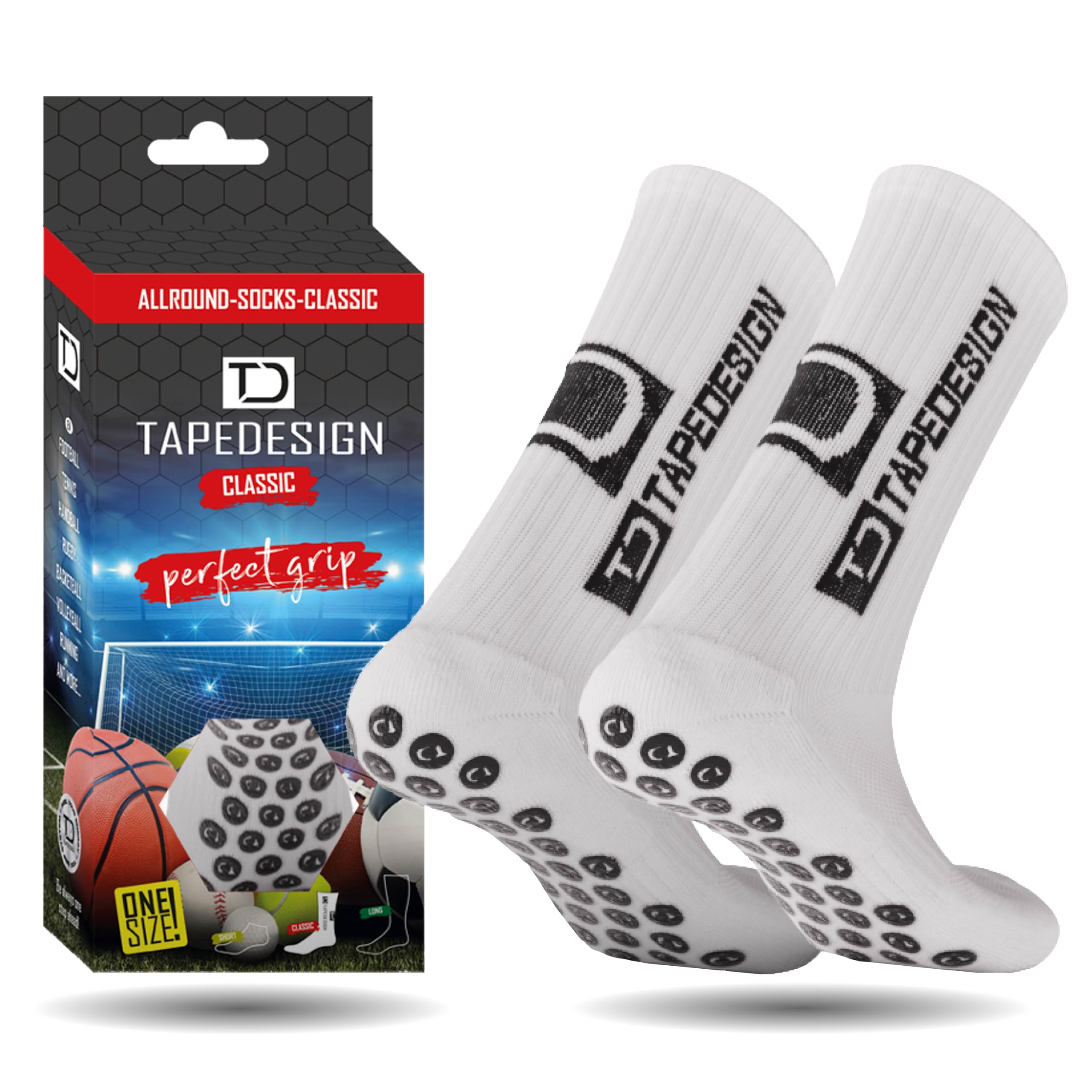 Tapedesign Mens Classic Grip Socks Cotton White One Size