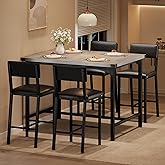 IDEALHOUSE Dining Table Set for 4 w/Footrest, 5-Piece Kitchen Table Set with Corner Protector, Counter Height Table with 4 Upholstered Bar Stools, for Apartment, Pub, Rustic Gray