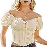 SCARLET DARKNESS Renaissance Shirt Women Short Sleeve Corset Tops Peasant Blouses