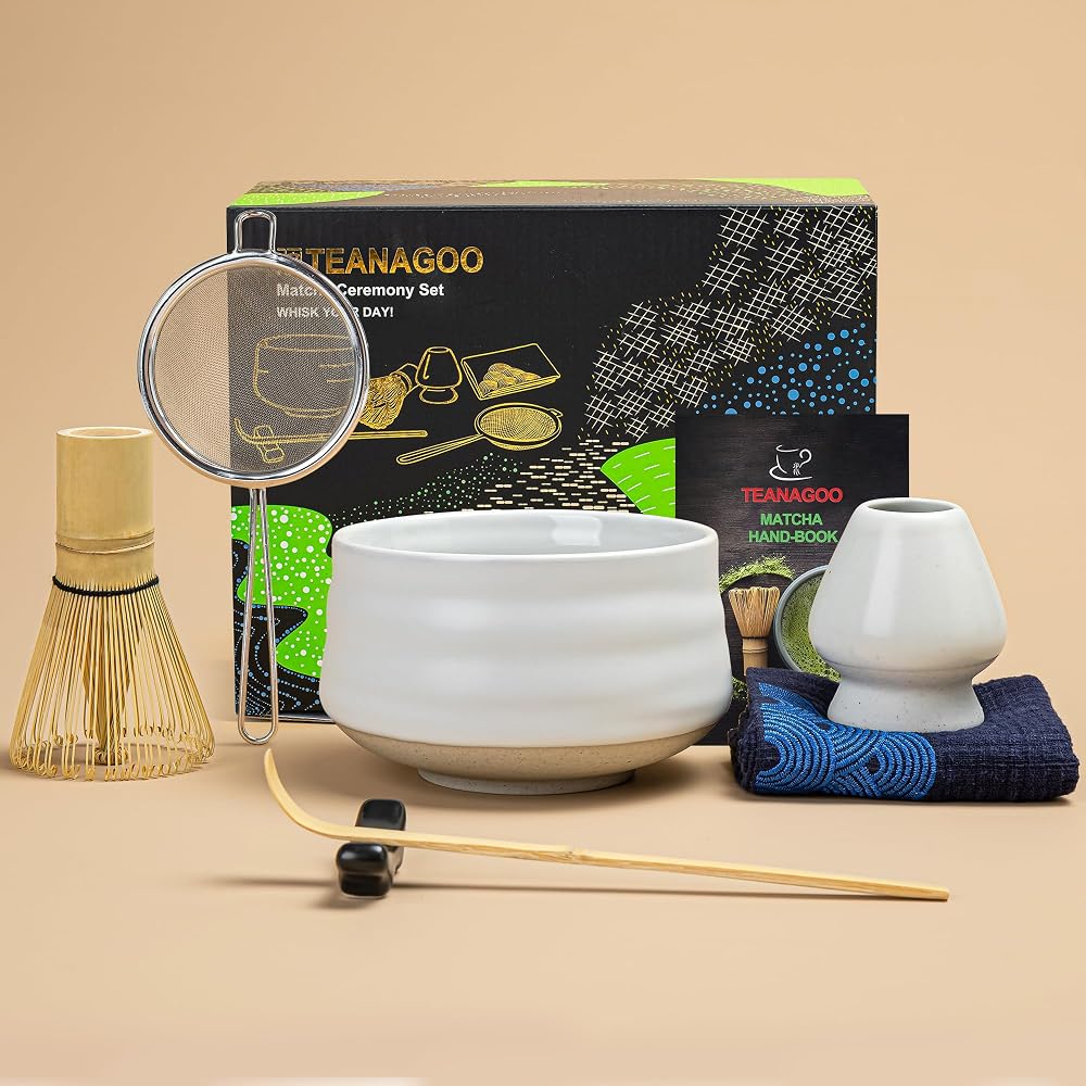 TEANAGOO Matcha Kit Japanese Tea Set Chawan Sieve Chashaku Whisk Holder