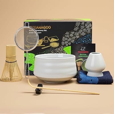 TEANAGOO Matcha Kit Japanese Tea Set Chawan Sieve Chashaku Whisk Holder