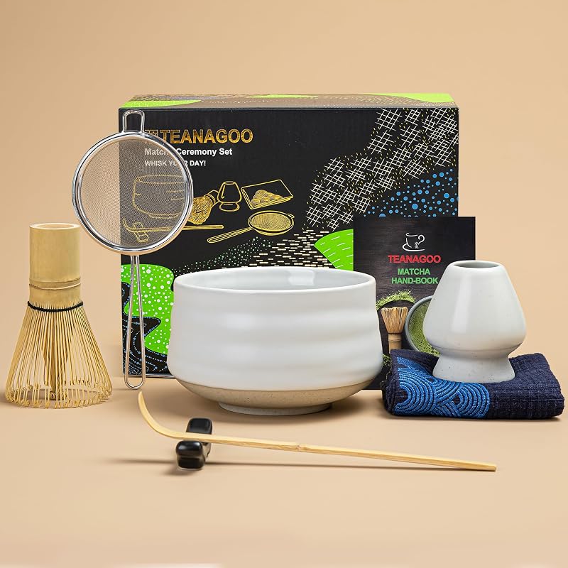 TEANAGOO Matcha Kit Japanese Tea Set Chawan Sieve Chashaku Whisk Holder