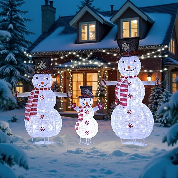 3PC SNOWMAN OUTDOOR CHRISTMAS DECORATIONS,CHRISTMAS SNOWMAN FAMILY SET,PERFECT FOR XMAS AND XMAS EVE,LIGHT UP XMAS HOLIDAY INDOOR/OUTDOOR LAWN YARD GARDEN PARTY DECORATION