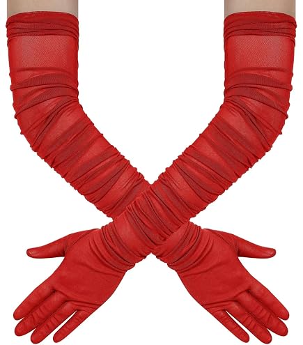 SAVITA Satin Elbow Gloves, One Size (Fits Most), Women's Party Gloves, 21 Inch Length Red : Clothing, Shoes & Jewelry