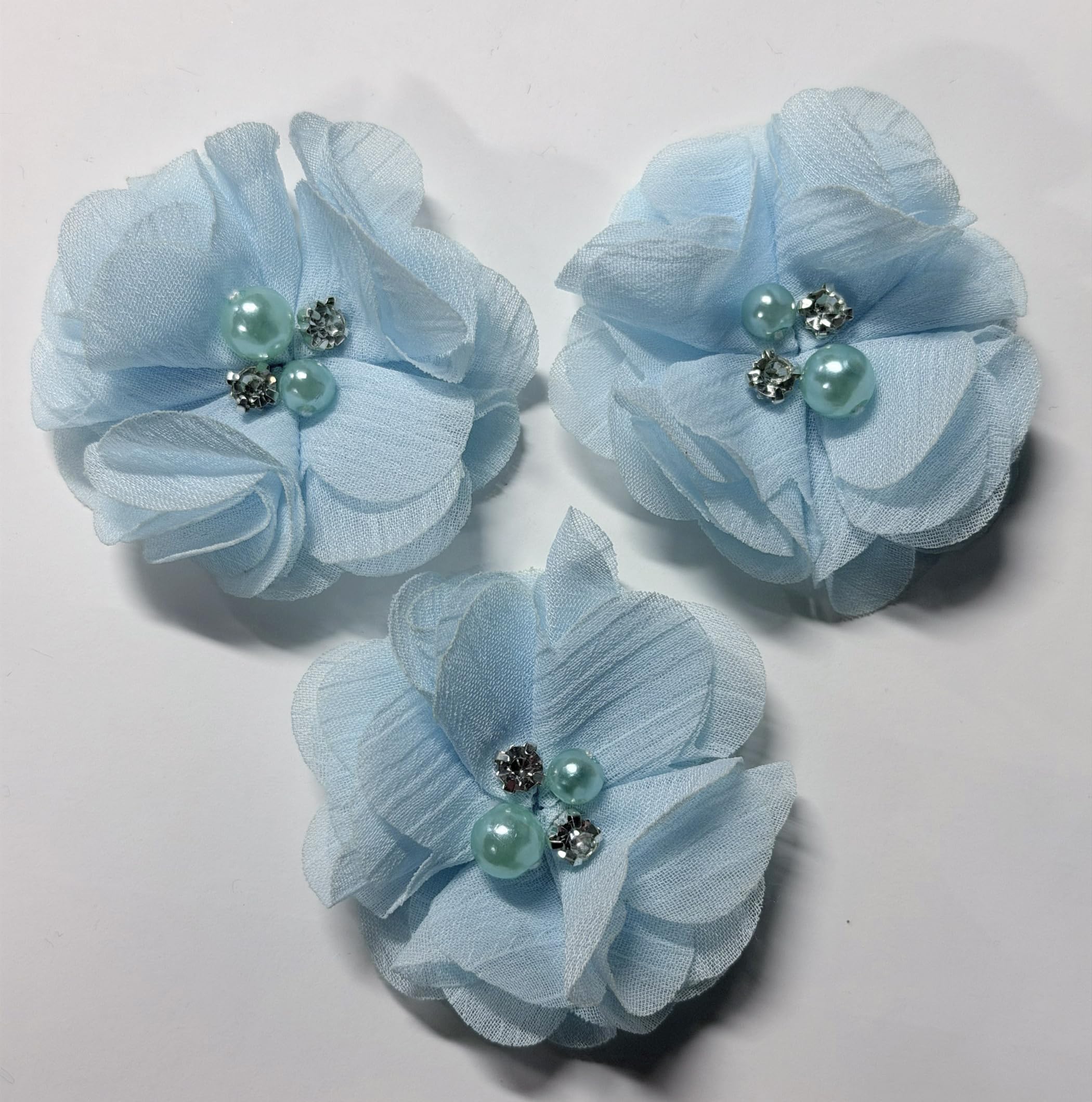 YYCRAFT Pack of 20 Pieces Chiffon 2" Flower Rhinestone Pearl for Craft Projects (Blue)