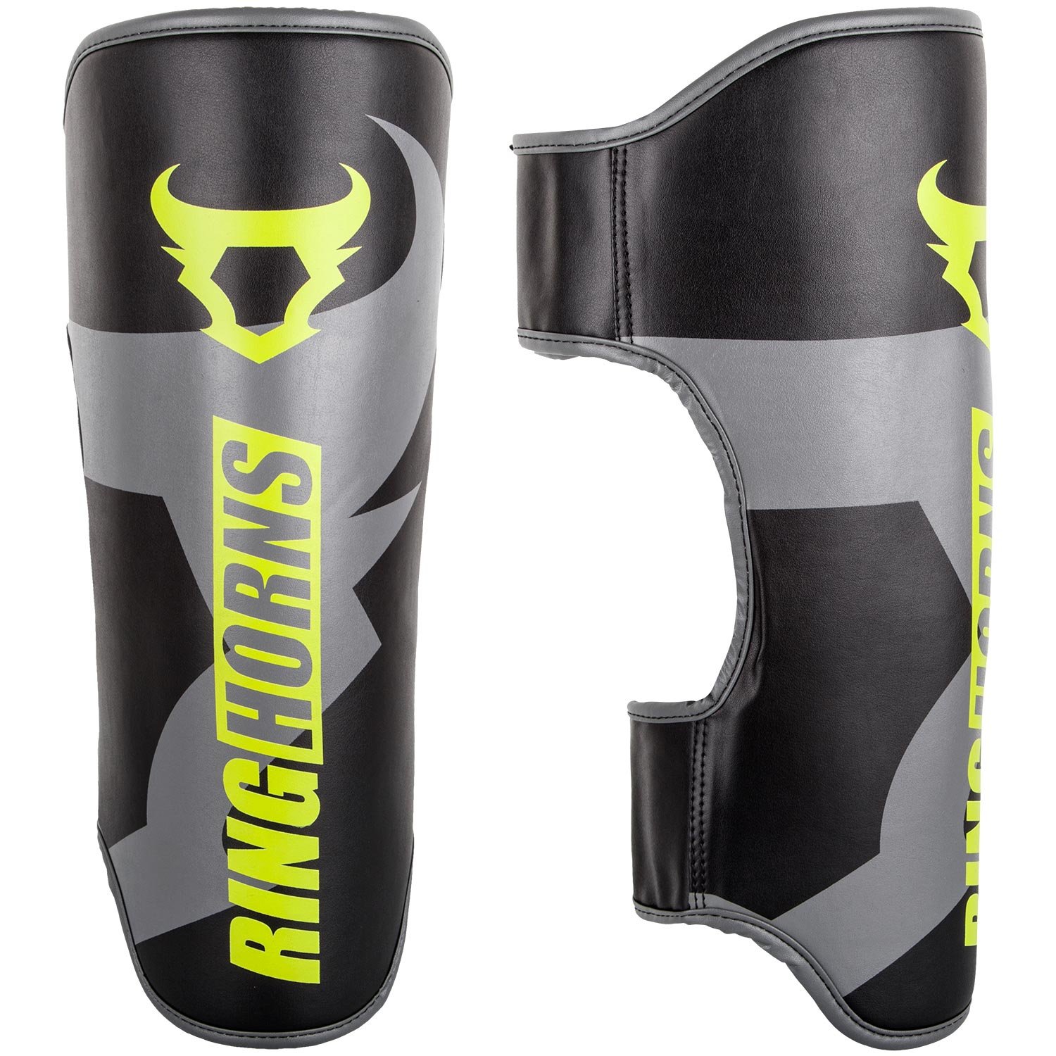 Venum Ringhorns Unisex Adult Charger Without Foot Shin Guards - Black/Neo Yellow, Medium
