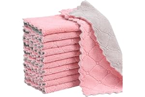 RACHAN 11Pack Kitchen Dish Cloths Reusable Dish Towels,Super Absorbent Coral Velvet Cleaning Cloths for Cleaning Tableware, Kitchen, Bathroom(Pink grey10 x 6")