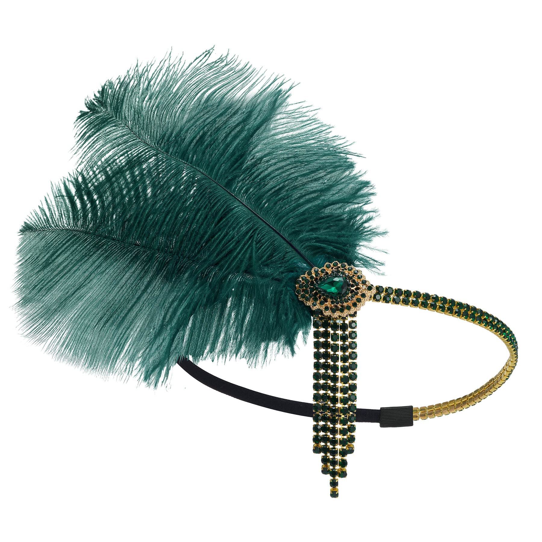 LEEMASING Women Lady Retro Feather Flapper Party Headband Accessory Fascinator For Wedding Tea Party (Green)