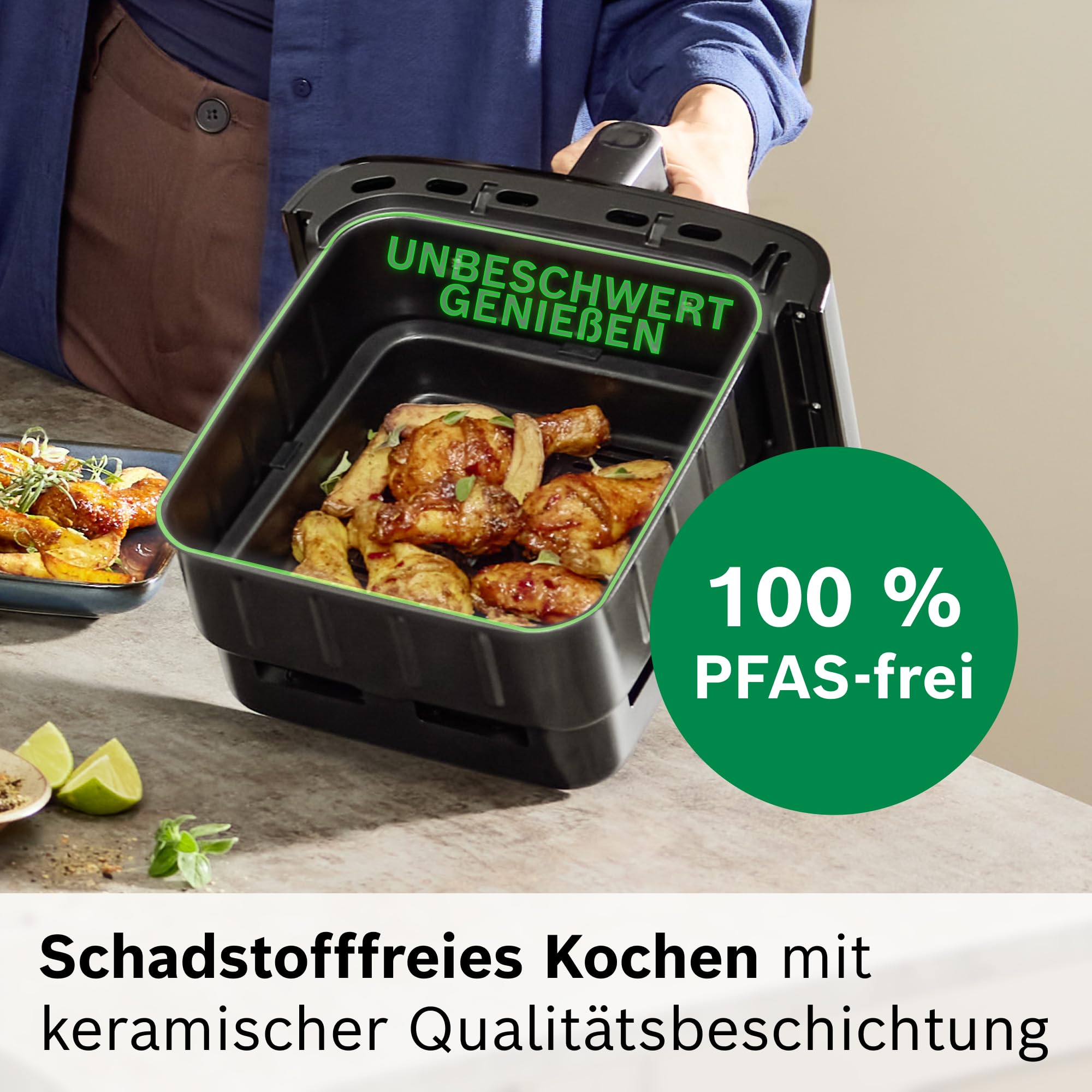 Bosch XXL Heißluftfritteuse, 12,0L Doppelkammer, platzsparend, 6 Programme, PFAS frei, schwarz, AirFryer Serie 6, MAFD661B0 8