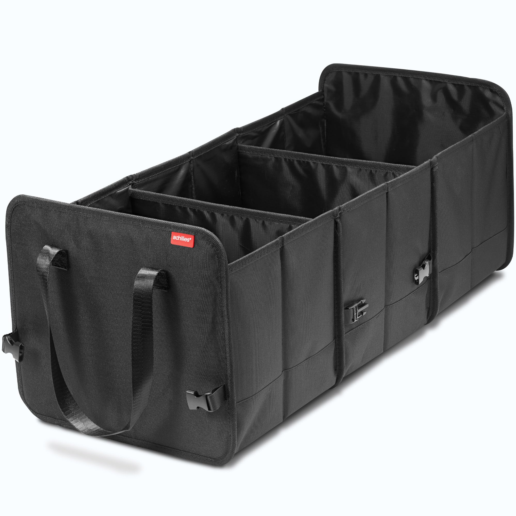 achilles Foldable Car Box, Organizer, Size-Adjustable Trunk Bag, Folding Basket, Velcro Fastening On The Floor (Black, 72x33x30cm)