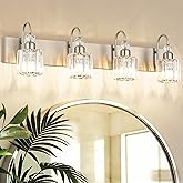 Ralbay 4-Light Crystal Vanity Light for Bathroom Brushed Nickel Modern Bathroom Light Fixtures