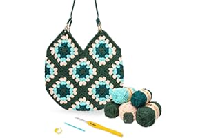 Yeezhee Crochet Kit for Beginners, Crochet Bag Starter Kit with Step-by-Step Video Tutorials, Granny Square Crochet Tote Bag Set, Knitting Kit Including Yarn, Crochet Hook, Jade