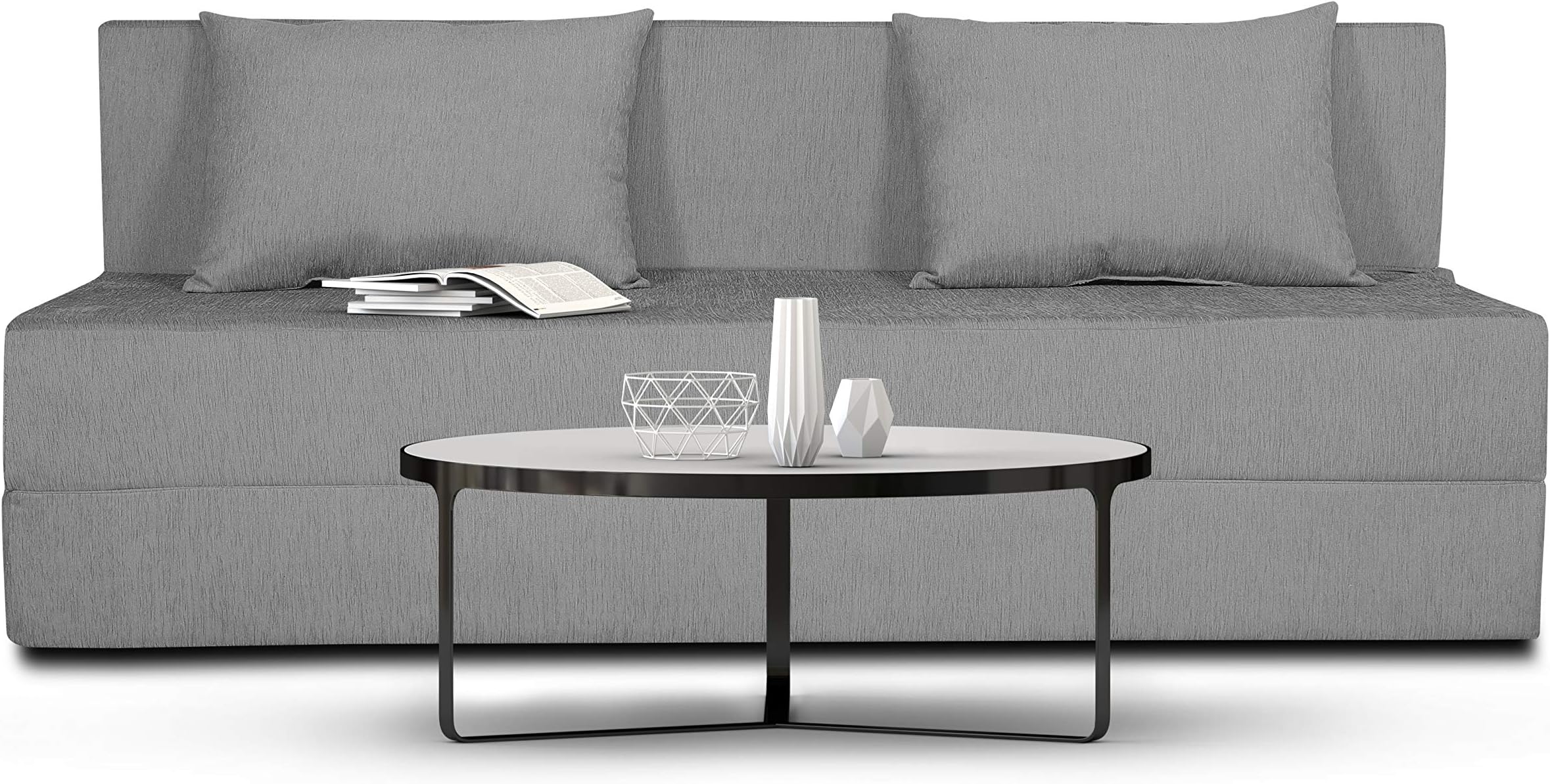 Adorn India Easy 4 Seater Sofa Cum Bed (Alyn Pattern) Size 6' X 6' Ft (Grey Color) (1 Year Warranty)