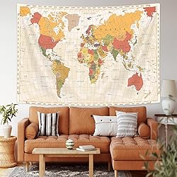 Drgilau World Map Tapestry Wall Hanging, Vintage