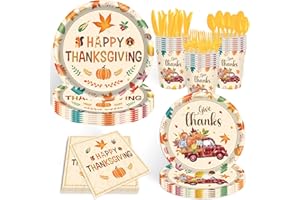 KILYPARTY 140pcs Thanksgiving Party Decorations Happy Fall Maple Leaves Plates and Napkins Tableware Set for Fall Harvest Thanksgiving Birthday Halloween Party Decorations